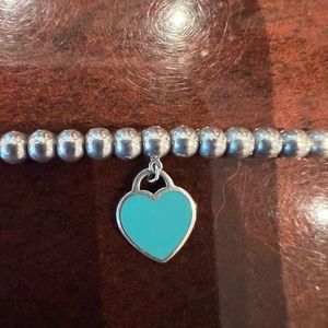 Tiffany Blue Heart Tag Bead Bracelet Silver, 4 mm